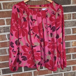Liz Claiborne Pink Caramel Floral Blouse Petite Large